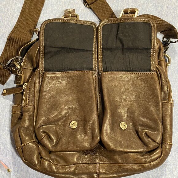 Kenneth Cole New York Brown Leather Crossbody Bag With Dual Front Pockets - Picture 7 of 7